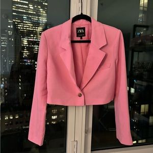 Pink Zara blazer, has a little stain on the sleeve but still in great condition